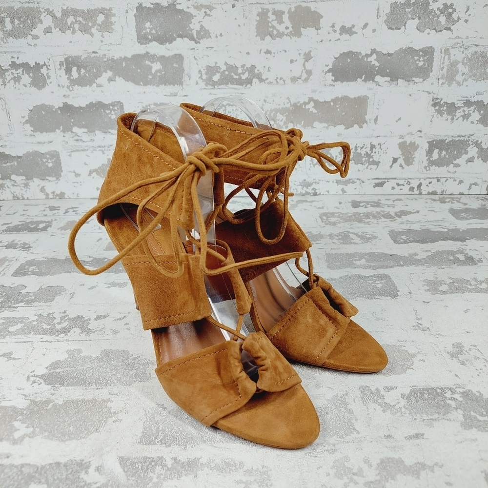 Zara Basic Collection Faux Suede Lace Up Heels F1030 - Picture 4 of 13